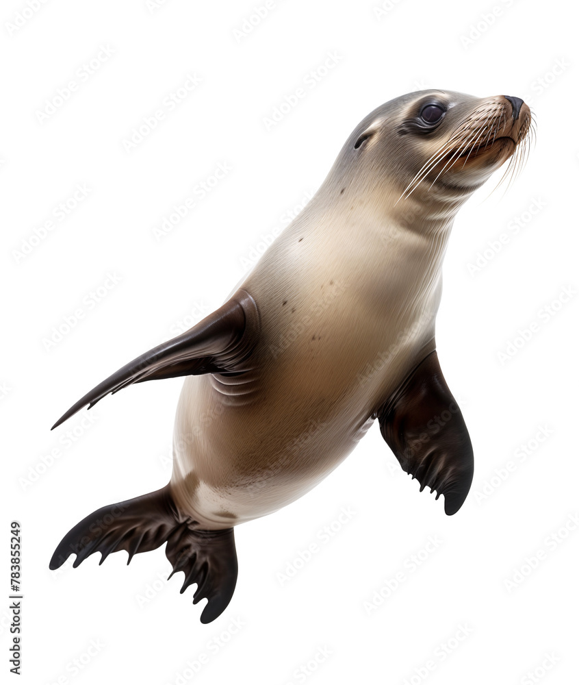 Sea lion swimming on isolated background