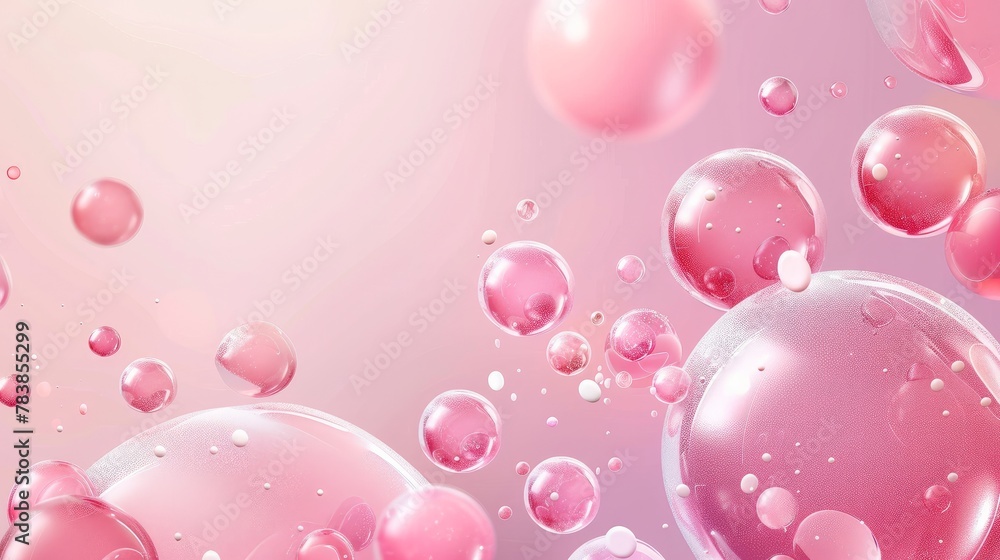 A playful background featuring pink glossy bubbles, adding a touch of realism and fun to any design A playful background featuring pink glossy bubbles, adding a touch of realism and fun to any design