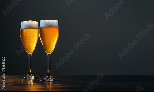 Beer glasses on dark table 