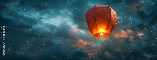 Lanterns Floating in the Night Sky Each a Wish for Adventure Love and Dreams Yet to Be Pursued photo