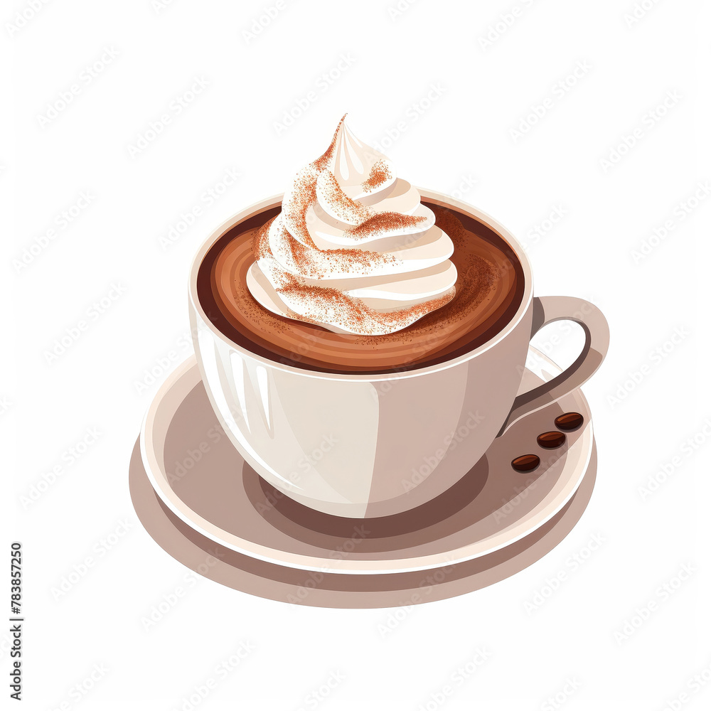 A Unique Cappuccino cup with cocoa dusting clipart, watercolor illustration clipart, isolated on white background A Unique Cappuccino cup with cocoa dusting clipart, watercolor illustration clipart, isolated on white background