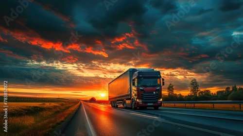 Dusk Drive  Truck Silhouette Against Dramatic Sky
