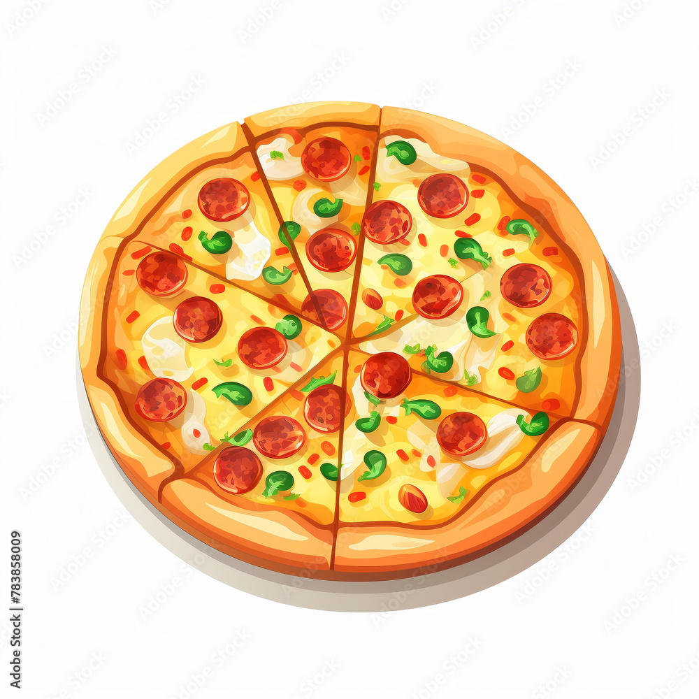 A pizza clipart, isometric, color icon new flat style, isolated on white background A pizza clipart, isometric, color icon new flat style, isolated on white background