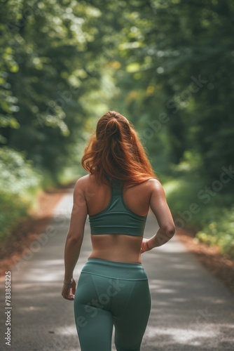 Athletic Woman Jogging in Rural Landscape