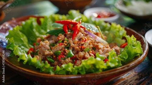Lao cuisine: Laap minced meat salad.
