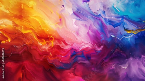Behold a masterpiece of abstract illustration painting art, where vibrant splashes of color converge in a harmonious symphony of form and motion.