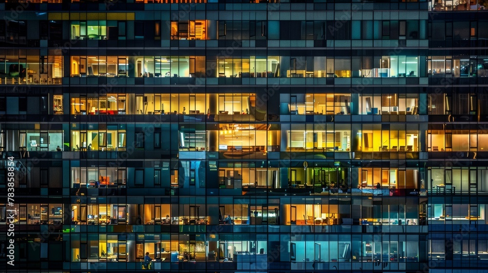 Glass curtain wall office building at night. Glass curtain wall office building at night.