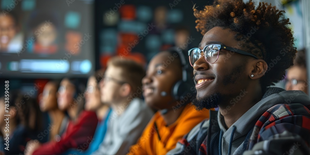 Diverse High School Students Collaborating in Virtual Cultural Exchange Program Diverse High School Students Collaborating in Virtual Cultural Exchange Program