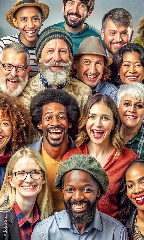A diverse group of happy laughing people of different nationalities in colorful clothes. A diverse group of happy laughing people of different nationalities in colorful clothes.