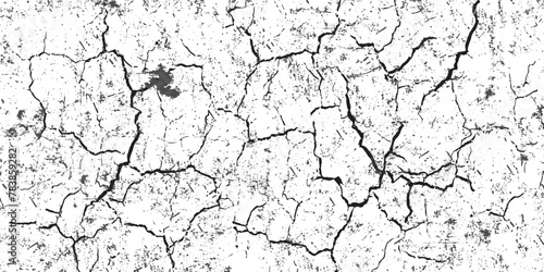 Surface cracks and fissures in ground, concrete, crevices from disaster top view. Breaks on land surface from earthquake isolated on white background. Broken ground, wall, glass pattern effect. Damage