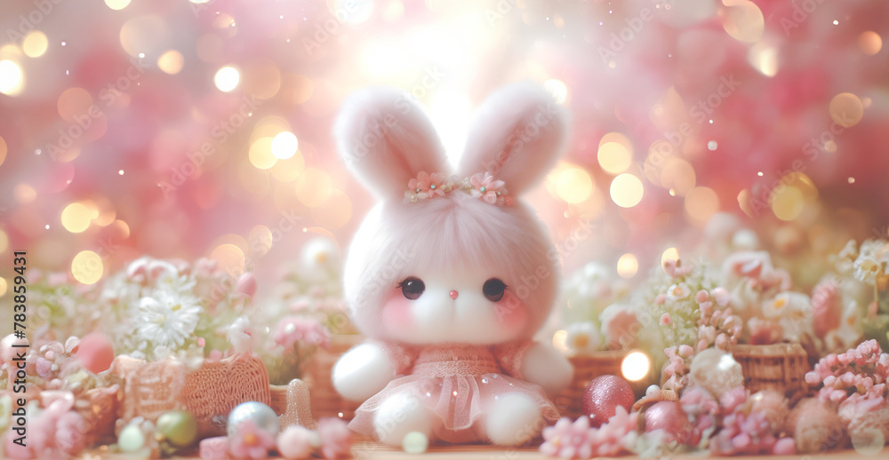 Lovely fluffy cute doll with copy space pastel color, baby doll Lovely fluffy cute doll with copy space pastel color, baby doll