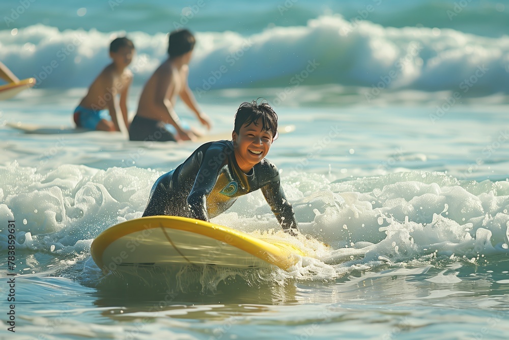 Child Laughing While Swimming in the Sea, Splashing Water Child Laughing While Swimming in the Sea, Splashing Water