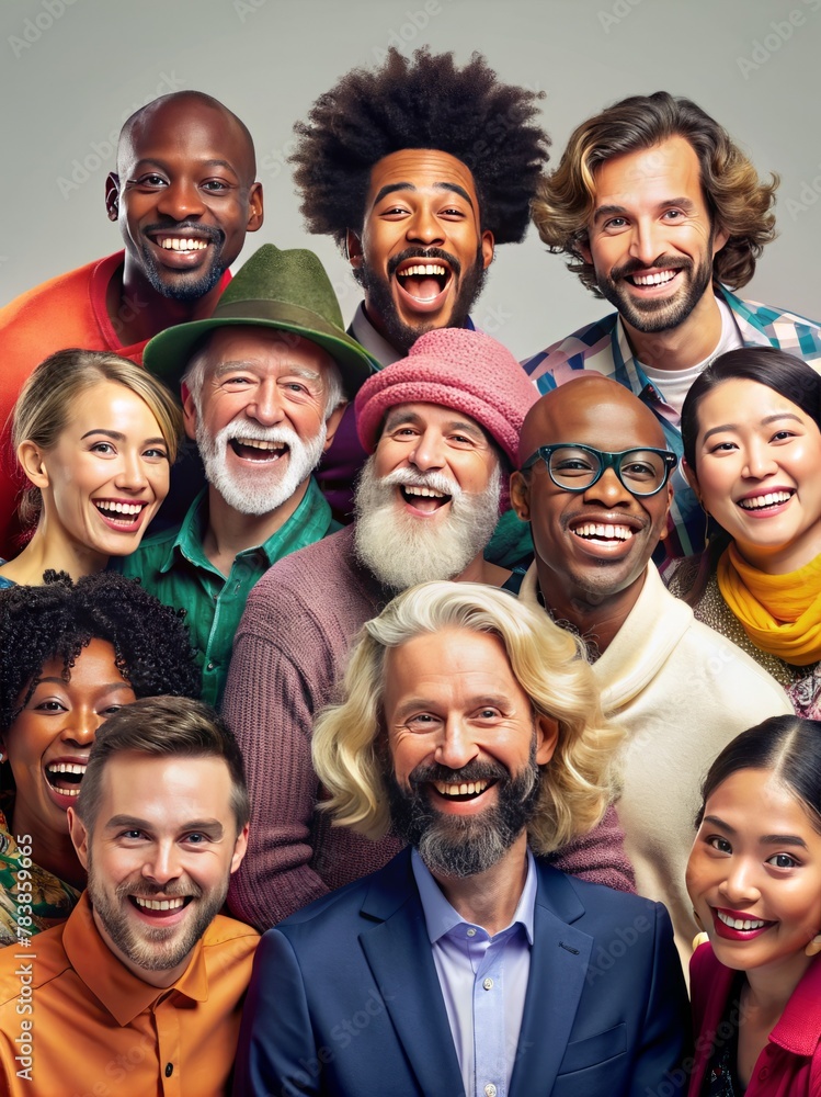 A diverse group of happy laughing people of different nationalities in colorful clothes. A diverse group of happy laughing people of different nationalities in colorful clothes.
