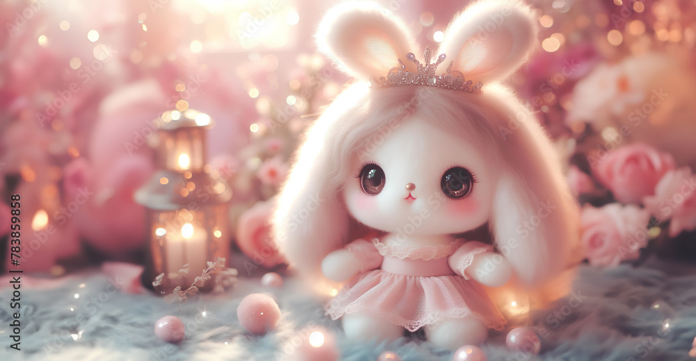 Lovely fluffy cute doll with copy space pastel color, baby doll Lovely fluffy cute doll with copy space pastel color, baby doll