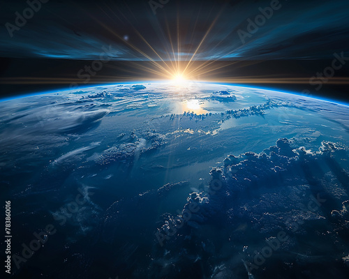 Blue sunrise, view of earth from space AI-generated Image