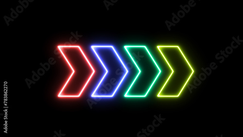 Rendering of glowing neon arrows on a black background. Flashing direction indicators. See my portfolio for more color or design images. photo