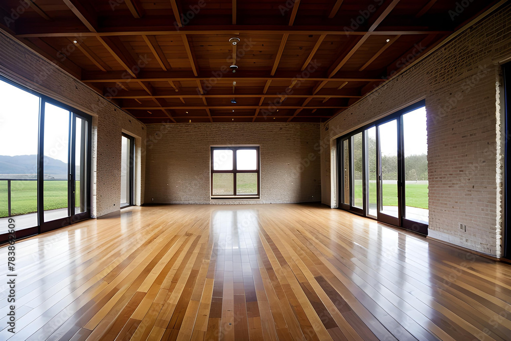 Una habitación vacía en un edificio con pisos de madera Una habitación vacía en un edificio con pisos de madera