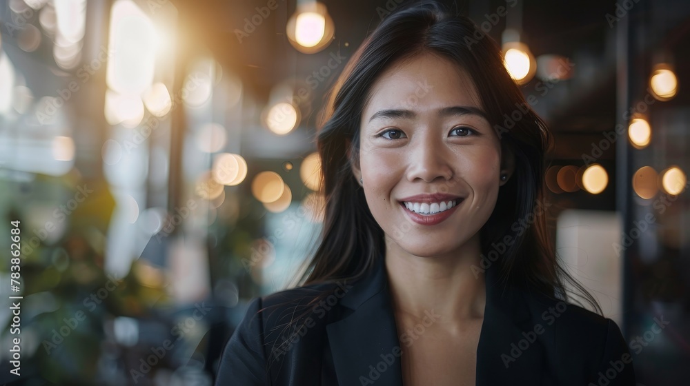Happy young business woman smiling on a business office background Happy young business woman smiling on a business office background