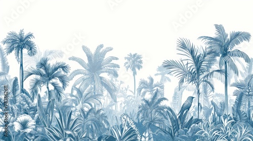  palm trees dominate the foreground  contrasting against a pristine white backdrop