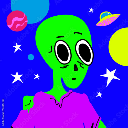 Alien Zombie calavera con cara de extraterrestre estilo comic