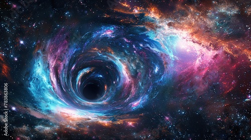 gigantic blackhole with a nebula and stars around it photo