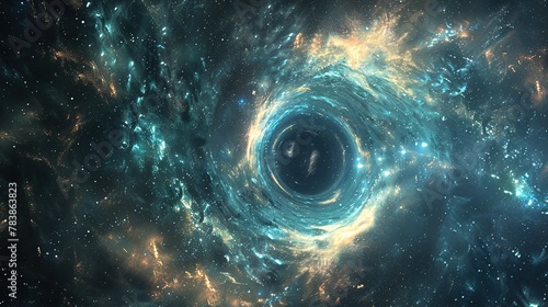 gigantic blackhole with a nebula and stars around it photo