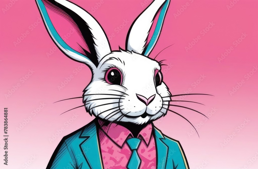 Fototapeta premium Rabbit in comic book costume, office worker rabbit