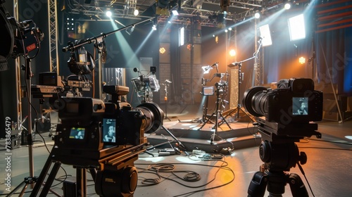 The team behind the live broadcast, film studio, and filming equipment © CStock