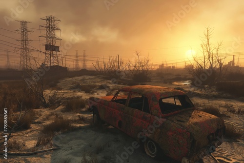 Twilight Desolation: A Rusting Relic in a Post-Apocalyptic Wasteland
