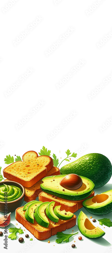 Breakfast with toast and avocado.