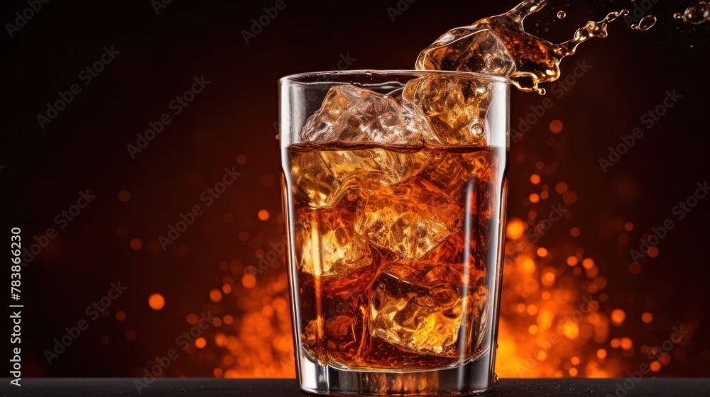 cola drink glass,Soft drink glass with ice splash 