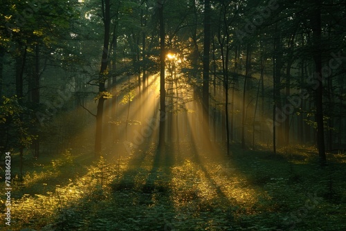 Sun Shining Through Trees in Forest © denklim