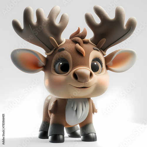 A cute and happy baby moose 3d illustration