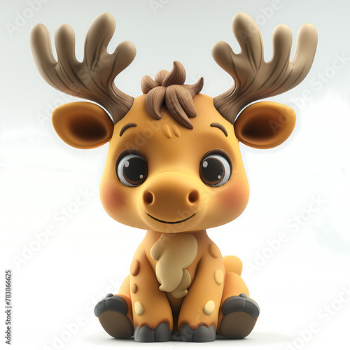 A cute and happy baby moose 3d illustration
