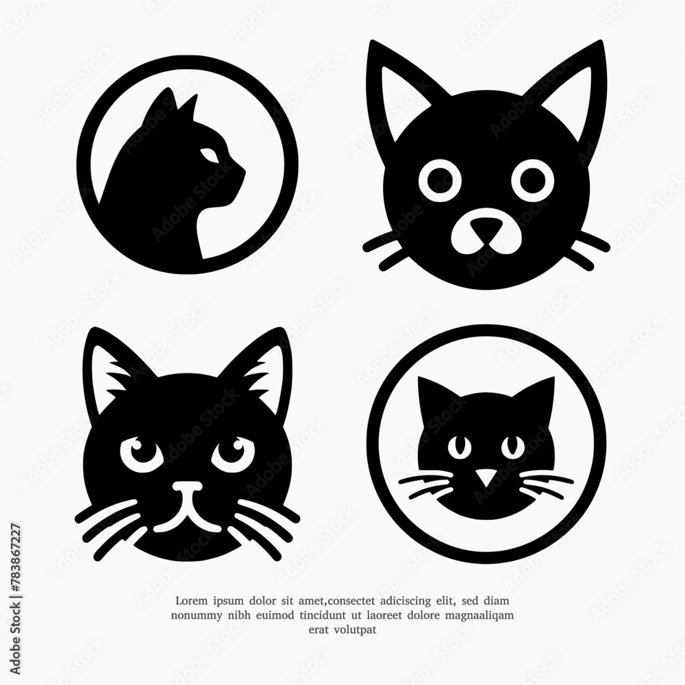 set of silhouette cat head logo design template set of silhouette cat head logo design template