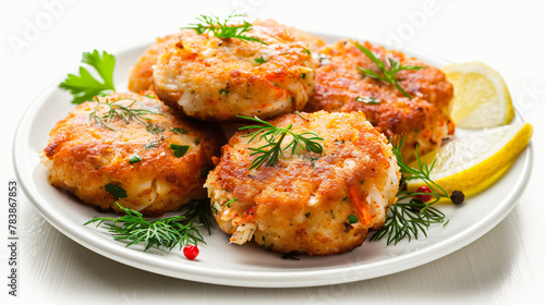 Delicious Plate of Crab Cakes Isolated