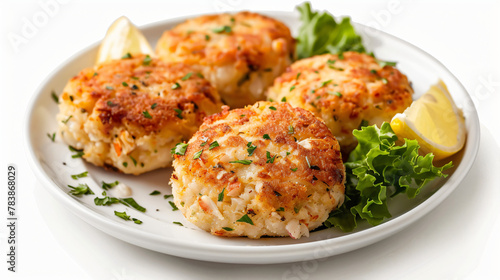 Delicious Plate of Crab Cakes Isolated