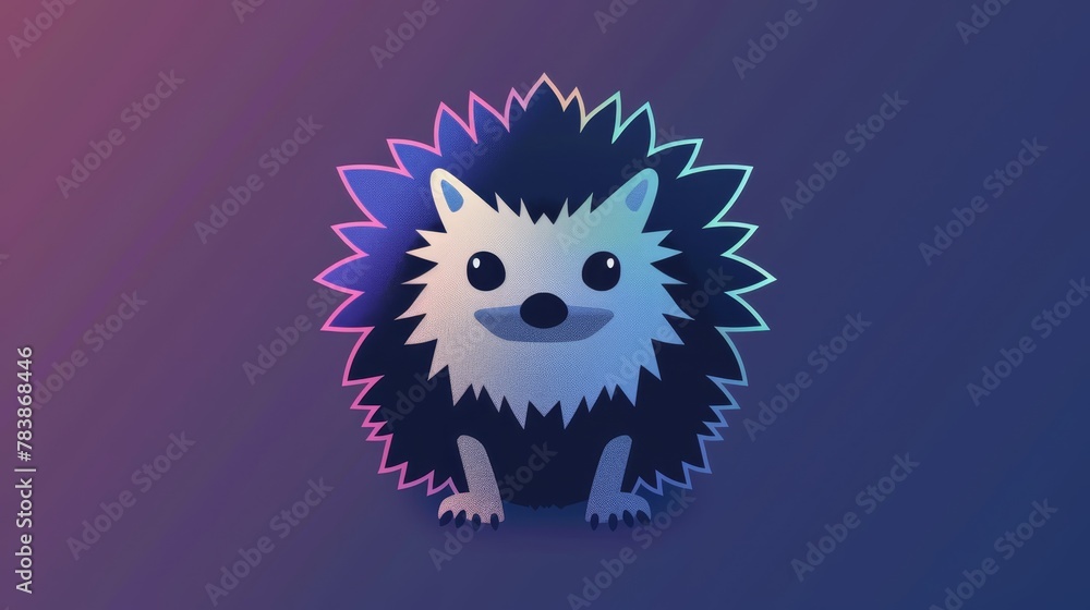   A hedgehog, blue-white in color, sits atop a background blended with shades of purple and blue