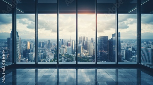 view of buildings in the city concept,View through glass windows for take aerial