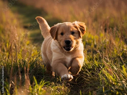 golden retriever running in grass