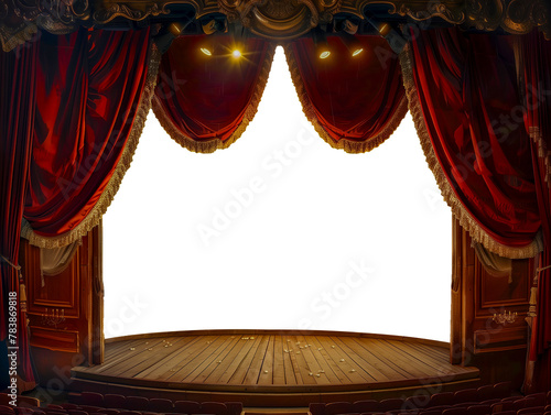 Teatro com cortinas abertas e boca de cena vazia, transparente, png 