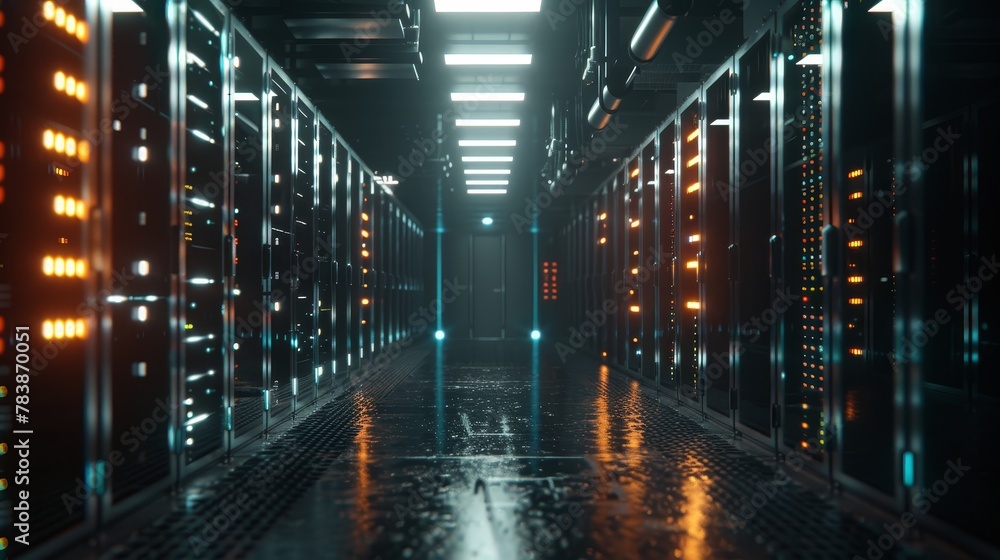 Fototapeta premium Modern Data Technology Center Server Racks in Dark Room