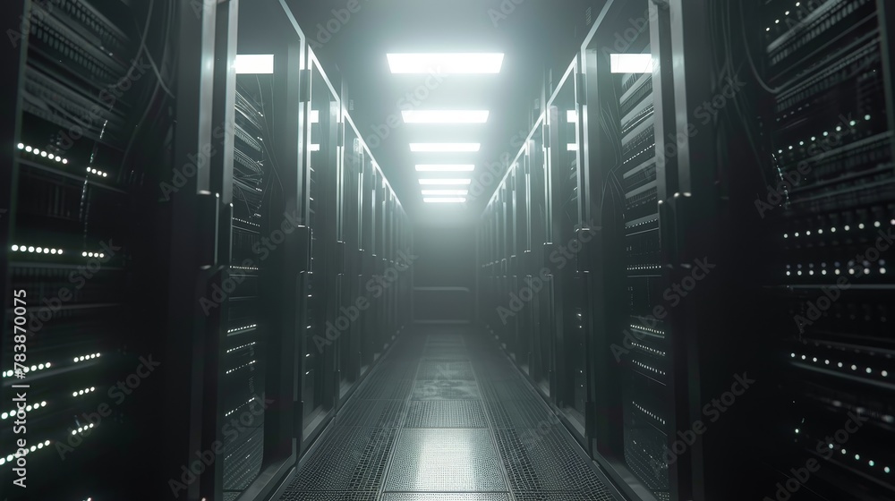 Modern Data Technology Center Server Racks in Dark Room Modern Data Technology Center Server Racks in Dark Room