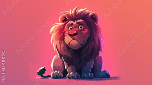  A cartoon lion sits before a pink backdrop, surrounded by pink hues behind