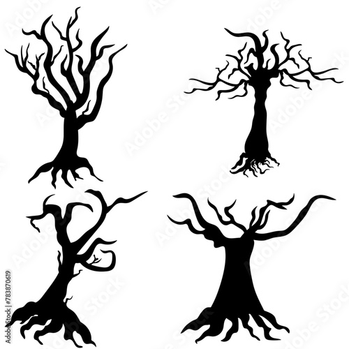 sketch of silhouettes of gloomy trees