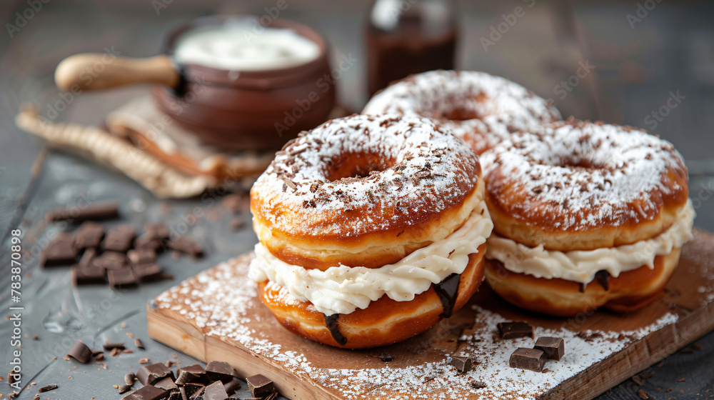 Donuts with cream and chocolate