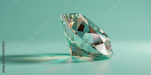 Shiny Diamond on Vibrant Turquoise Background  3D Rendering for Graphic Design and Jewelry Advertising
