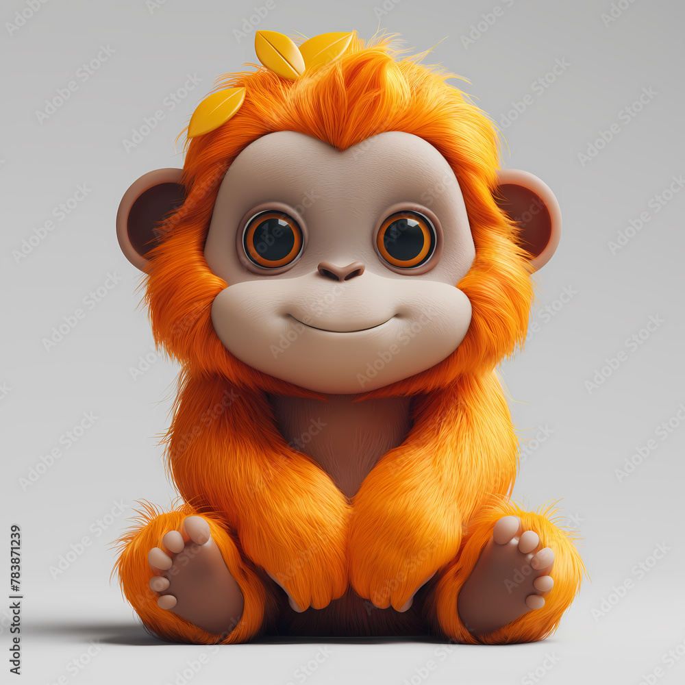A cute and happy baby orangutan 3d illustration
