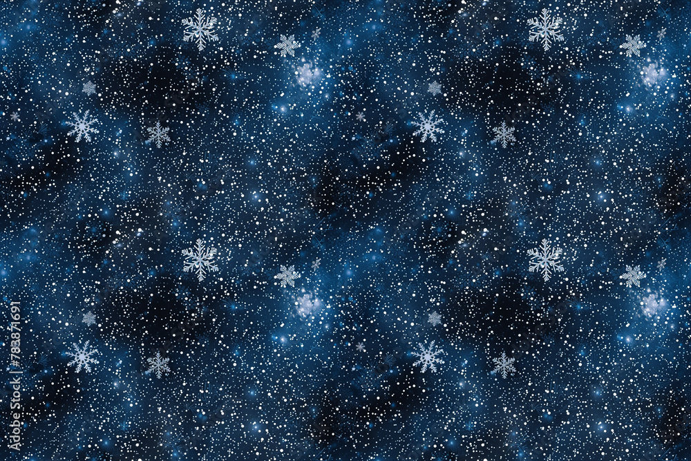 Obraz premium Starry night sky seamless pattern with snowflakes