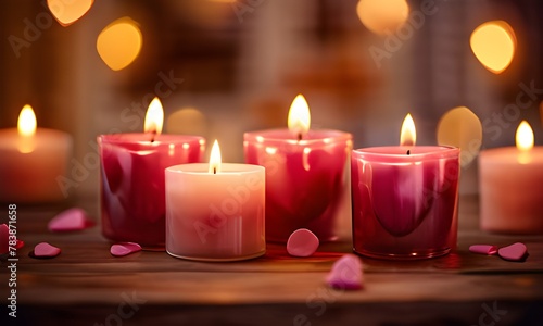Heart-shaped candles casting a warm glow  foreground sharply in focus against a softly blurred bokeh background  embodying the essence of Valentine s Day  perfect for a romantic wallpaper  warm color 